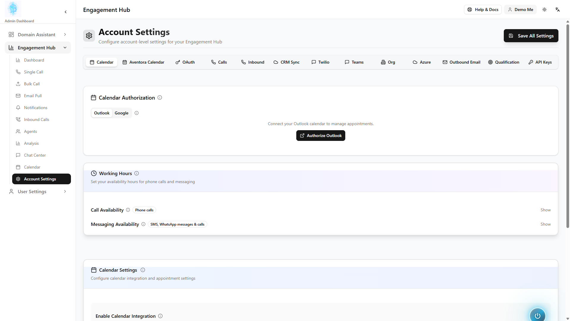 Engagement Hub account settings
