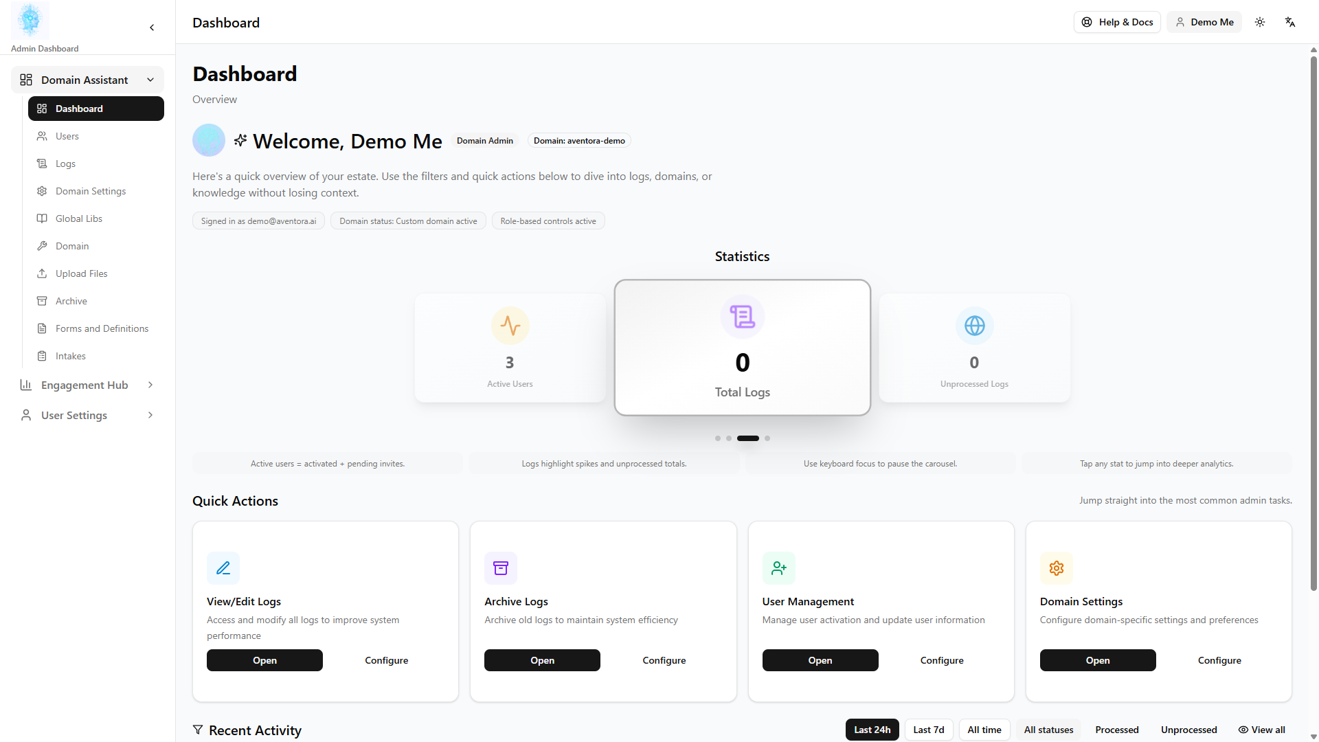 Domain Assistant dashboard