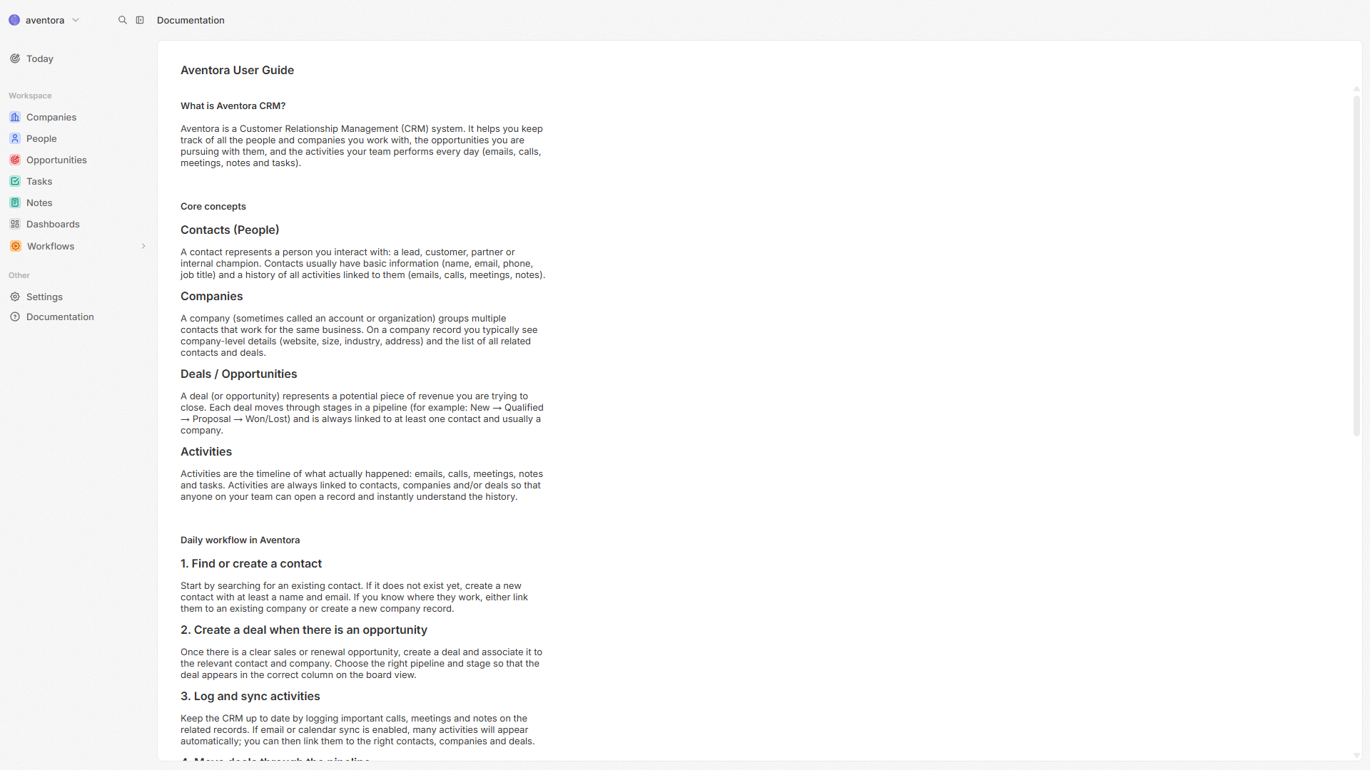 In-product documentation in CRM