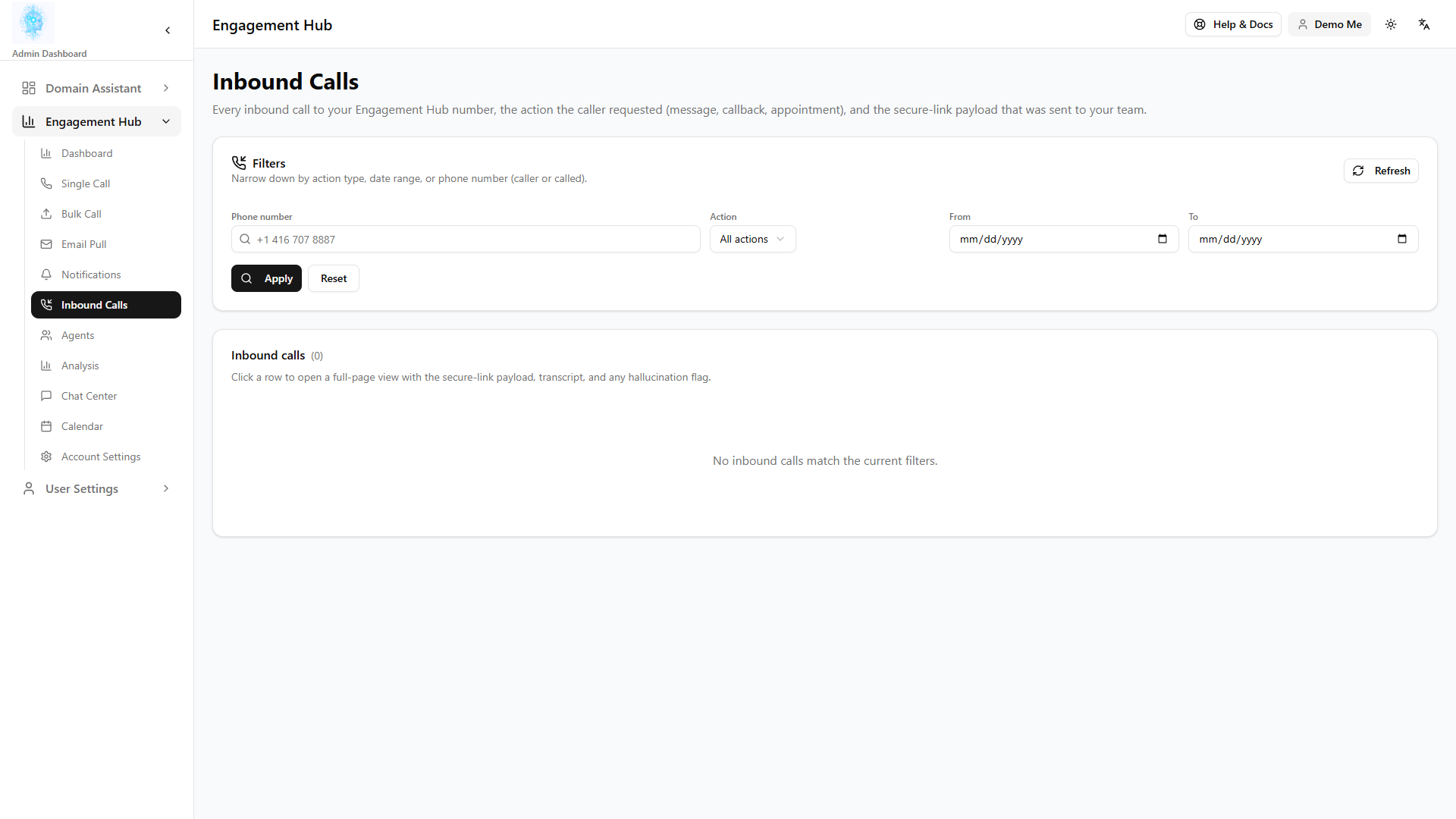 Inbound Calls activity list