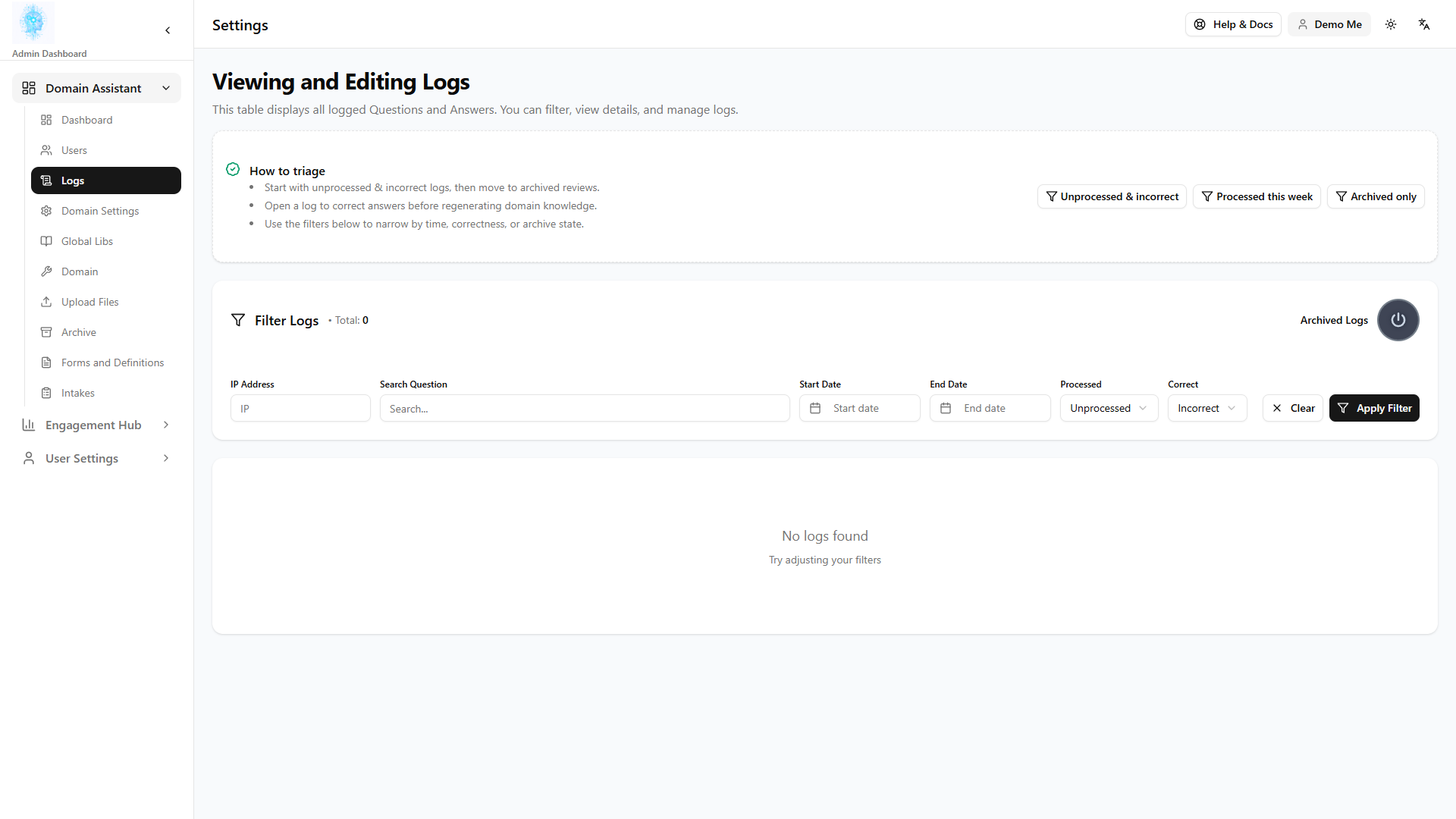 Domain Assistant conversation logs