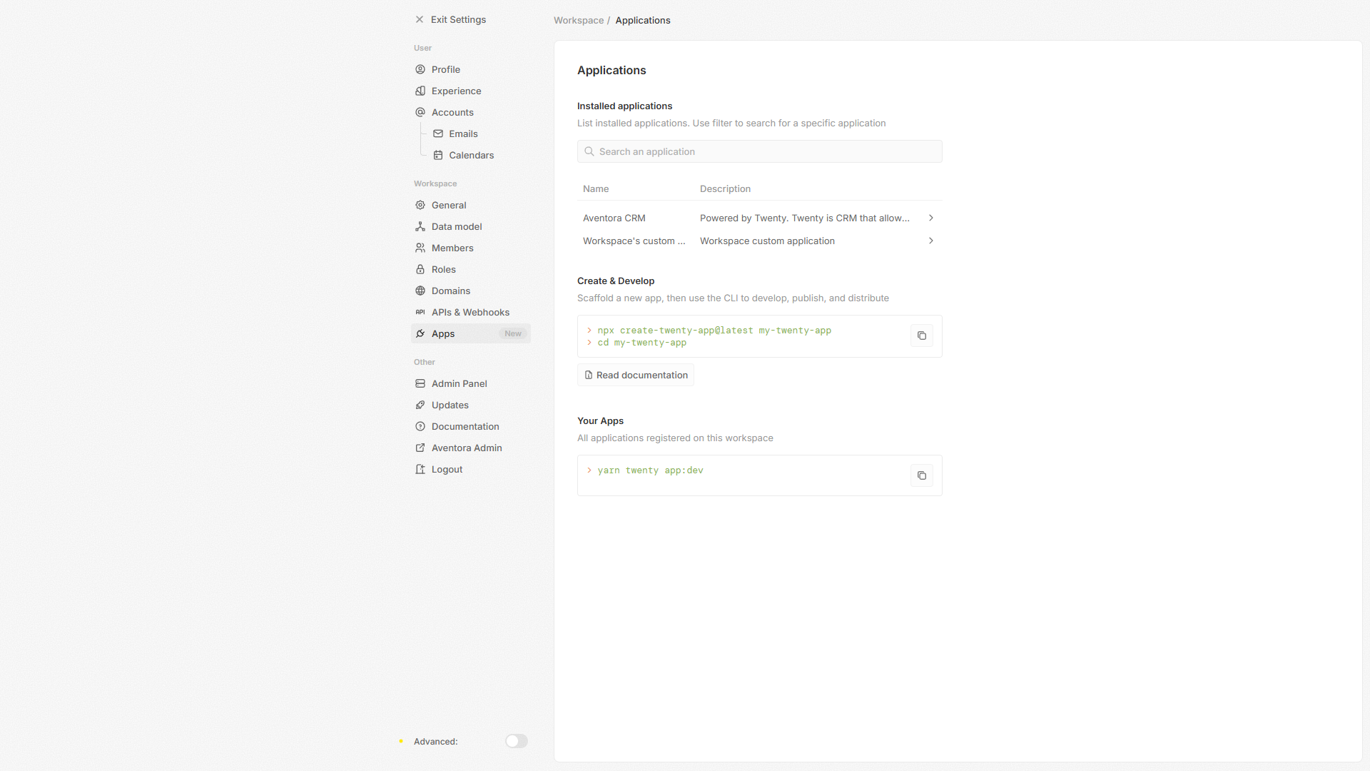 Aventora app in CRM Settings