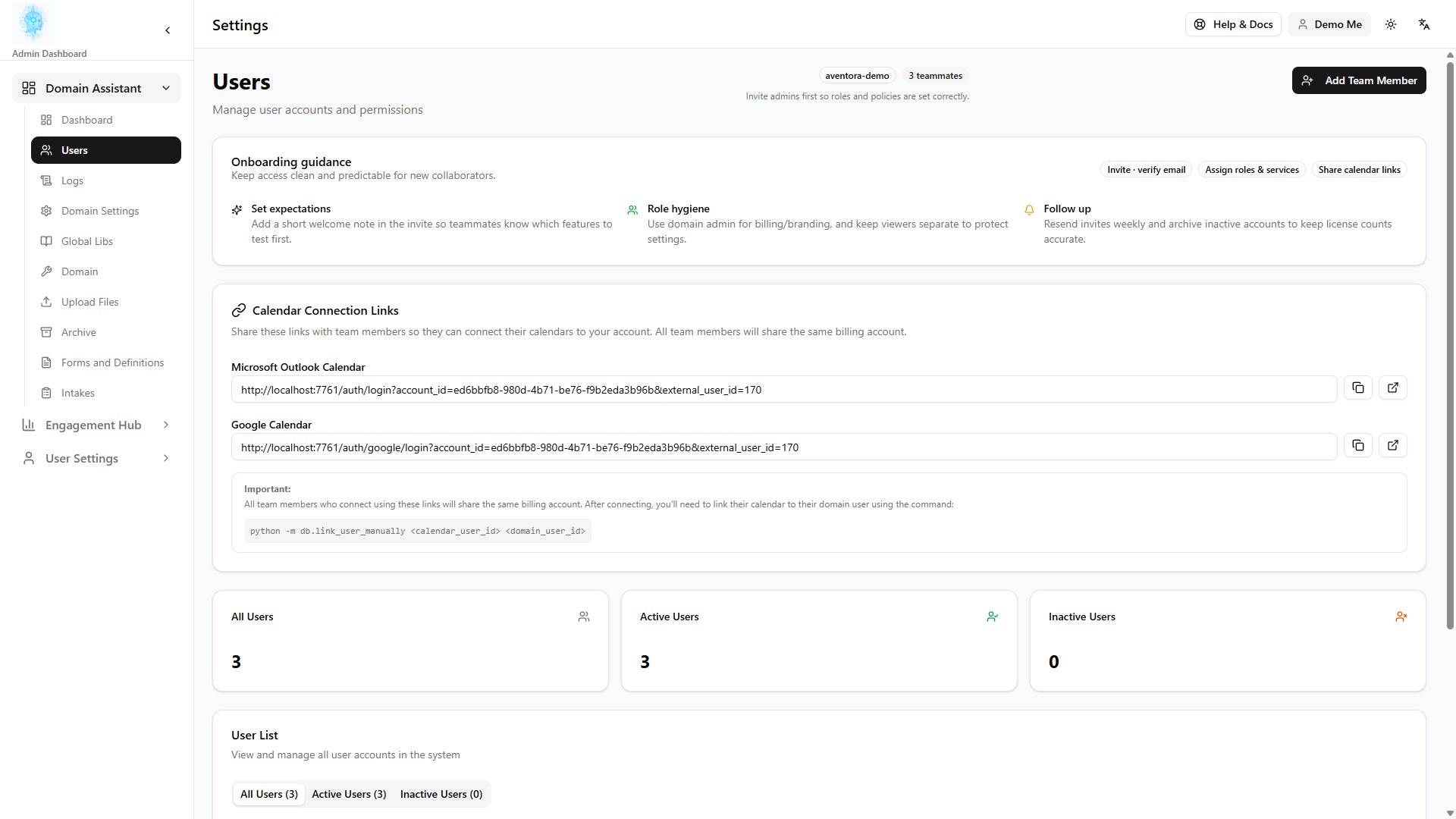 Domain Assistant team users